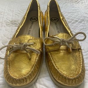 Michael Kors Gold Leather Boat Shoes Flats 7